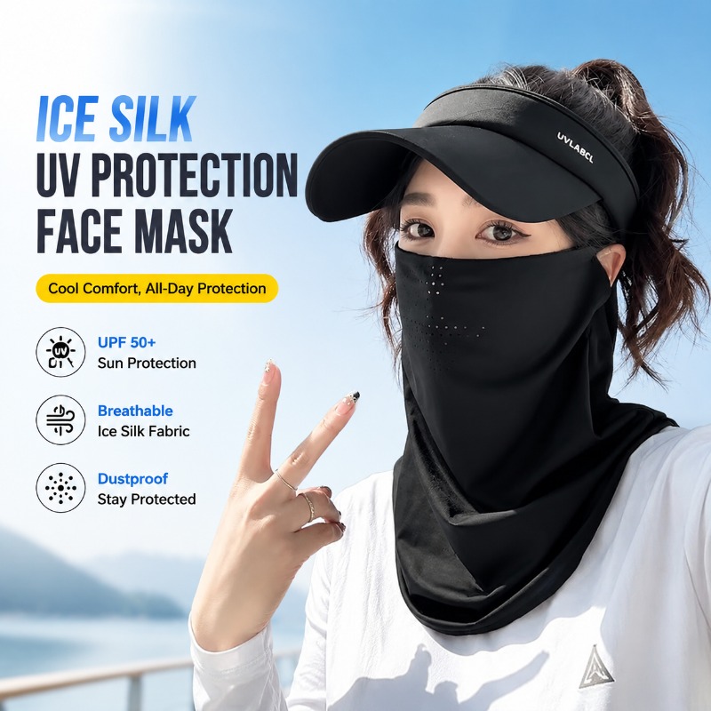 Sports Mask Breathable - หน้ากากกันแดดป้องกันรังสียูวีสำหรับผู้ชายและผู้หญิง ผ้าไหมน้ำแข็ง สำหรับกีฬากลางแจ้ง ปั่นจักรยาน กันฝุ่น ระบายอากาศได้ดี